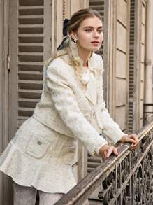 Enchnt Chaqueta elegante con cuello de corbata para mujeres en otoño
