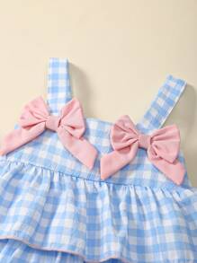 SHEIN Vestido De Verano Acampanado Para Bebé Niña Con Estampado A Cuadros, Decoración De Lazo Y Correas De Espagueti - Multicolor - Ver 5