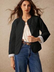 Poéselle Manteau court rembourré à manches longues et col pour femmes, de couleur unie, pour l'hiver