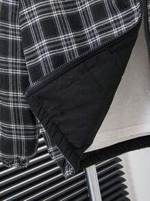 SHEIN Tween Boy' Colorblock Embroidery Plaid Padded Reversible Casual Padded Coat - Black and White - View 6