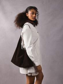 Athîral Barn Jacket-Spliced Brown Collar Casual Trench Coat Autumn And Winter Women's Women's Design Fashionable And Versatile Casual Trench Coat Women's Clothing-Barnfit Style - Cream - View 4