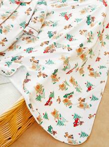 3pcs/Set Newborn Baby Boy Christmas Pattern Lapel Long Sleeve Jumpsuit, Hat Blanket - Multicolor - View 11