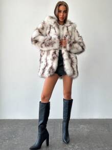 Aloruh Chaqueta de invierno de mujer estilo retro con pelo sintético
