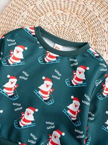 Cozy Pixies 男婴圣诞老人图案针织柔软圆领长袖套头衫 - 綠色 - 查看 9