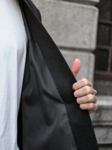 Manfinity VCAY Men's Fashion Casual Loose Fit Long Sleeve Drawstring Waist Trench Coat, For Young People, For Fall Winter