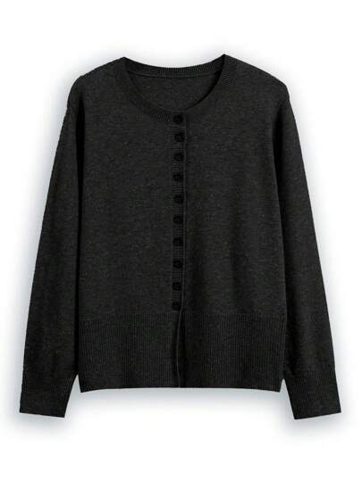 Calvaya Plus Size Solid Color Button Front Long Sleeve Top, Casual Daily Wear, For Winter Fall Cloth For Women Autumn