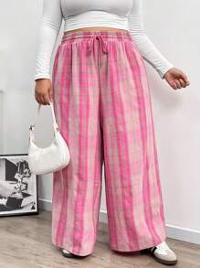 SHEIN CURVE+ Quần ống đứng cạp chun kẻ caro cho nữ, mùa thu/đông, cỡ lớn - Nhiều màu - Xem 7