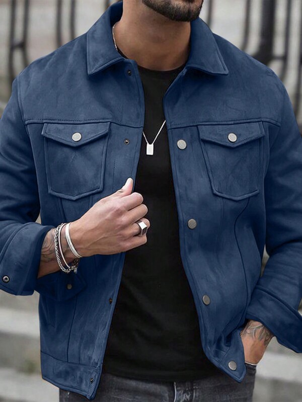 Manfinity Dauomo Plus Size Men's Button Front Long Sleeve Pocket Casual Jacket
