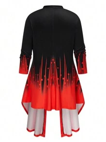 加大码长袖印花开衫，简约风套装，搭配细肩带背心和裤子