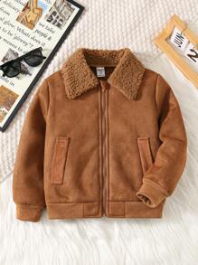 Tween Boy Solid Color Sherpa Lined Zip-Up Casual Jacket, Autumn/Winter Burgundy Boho Goth Y2k Rave Vacation Holiday Festival Christmas Fall Winter Vintage Casual Cozy