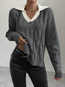 Chiquease Suéter de cuello alto minimalista de mujer con bloqueo de color, adecuado para otoño/invierno