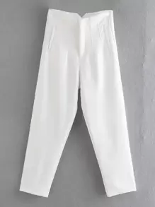 TRAFZA Women's Slim Fit Solid Color Pleated Stretch Straight Leg Pants, Suitable For Casual And Formal Wear - White - View 7