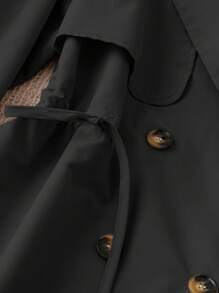 Franclia 女式束腰优雅休闲办公装长款风衣，春/秋 - 黑色 - 查看 3