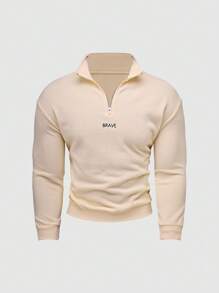 Manfinity Homme 2pcs Men Embroidery Thermal Lined Zip-Up Hoodie And Drawstring Sweatpants Set - Khaki - View 19