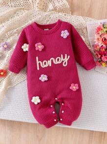 Baby Girls Fashion Autumn/Winter Newborn Knitted Jumpsuit Outerwear - Hot Pink - View 1