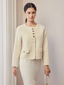 MOTF PREMIUM WOOL SOLID FLAP DETAIL SINGLE BREASTED PLACKET OVERCOAT - Beige - View 7