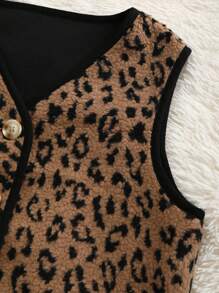 SHEIN Unity Women Fluffy Leopard Print Vest, Jacket - Multicolor - View 3