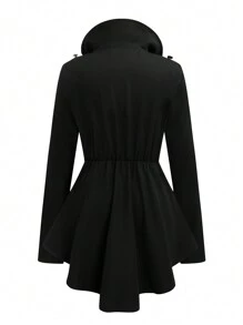 SHEIN LUNE Plus Size Solid Color Front Zipper Long Sleeve Casual Asymmetrical Hem Jacket - Black - View 2