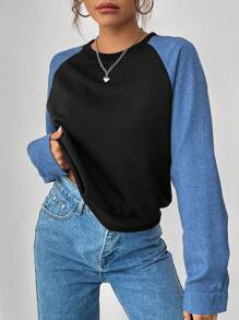 SHEIN Unity Women's Sweatshirt, Autumn/Winter, Wind & Cold Protection, Street Fashion, Stylish, Mature Lady, Ladies Top, Patchwork Pullover Fall - Multicolor - View 3