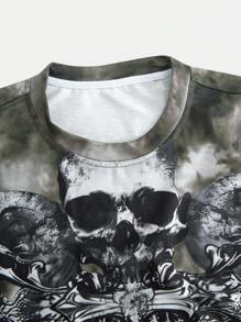 Manfinity LEGND Men's Autumn Cross & Skull Print Long Sleeve Tie-Dye Pullover Hooded Sweatshirt,Poison Ivy Costume - Multicolor - View 3