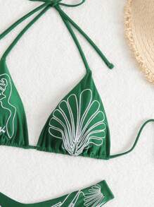 2pcs/Set Bright Green Embroidery Design Bikini Summer - Green - View 7