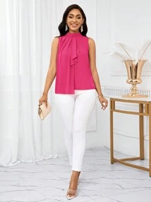 SHEIN Lady Áo cánh ngắn hở vai cổ bèo nhún màu hồng cho nữ, mùa hè - Màu Hồng Tươi - Xem 4