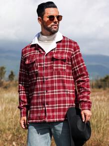 Manfinity Homme Camisa informal de manga larga con botones frontales y diseño a cuadros, estilo casual para trabajar, como regalo para amigos, esposo o novio