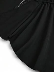 SHEIN LUNE Plus Size Solid Color Front Zipper Long Sleeve Casual Asymmetrical Hem Jacket - Black - View 8