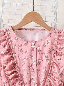 SHEIN Vintaside Kids 女孩可爱碎花长袖连衣裙 - 粉色 - 查看 5