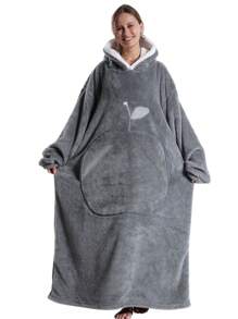 秋冬季苹果图案连帽保暖长袖毛毯斗篷 - 淺灰色 - 查看 1