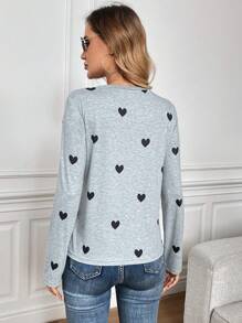 SHEIN LUNE Camiseta gris básica de mujer con gráfico de patrón de corazón, apta para el Día de San Valentín y Navidad - Gris - Ver 2