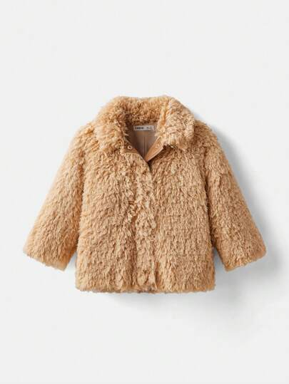 Maija Kids Maija Kids Young Girl Loose Casual Fuzzy Collar PU Leather Patchwork Jacket