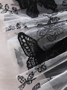 SHEIN Vestido De Niña De Mariposa Bordada Con Capa De Malla Y Borde De Volantes - Negro - Ver 6