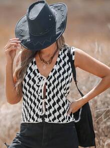 SHEIN VCAY 1 pieza Chaleco suelto de punto de unicolor con mangas farol hombros descubiertos para mujer