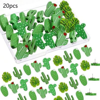 20pcs Cactus Decor Pushpin, Creative Multi-Purpose Pushpin For School, Office Tools