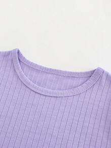 女孩少女秋季紫色简约阻燃罗纹纯色长袖裤家居服套装，适合家庭聚会