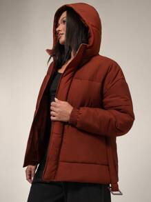 Forever 21 Fall&Winter Valentine's Day/Long Sleeves/Clothes/Elegant/Going Out/ Brown Coats Winter Hooded Belted Padded Coat Padded Coat - Rust Brown - View 5