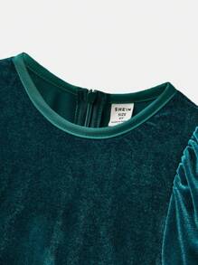 Maija Kids Maija Kids 年轻女孩休闲天鹅绒短袖蝴蝶结迷你连衣裙 - 綠色 - 查看 4