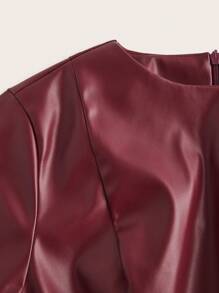 SHEIN MOD 1 件女式纯色 PU 面料修身喇叭长袖休闲衬衫