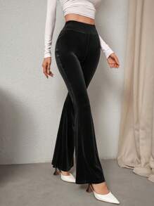 Firerie Women Plain High Waist Flare Pants, Casual Everyday Wear - Black - View 4