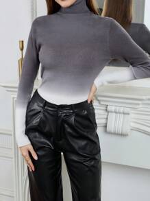 Modelyn Ombre High Neck Knit Sweater Undershirt, Body-Fitted Dyed Design Knit Pullover Fall Winter Outfit - Multicolor - View 4