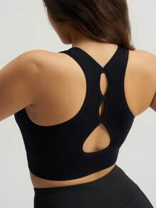 Menodora SHEIN Sport 中度支撐後鏤空運動型文胸 - 黑色 - 查看 1