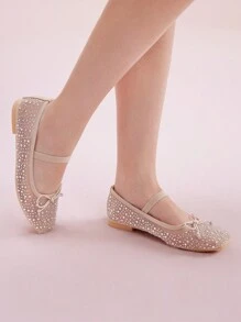 CUCCOO DOLLMOD Rhinestoned Net Mesh Mary Jane Flats For Women, Almond-Colored, Fashionable And Sweet For School/Students Spring Shoes Spring Break Easter