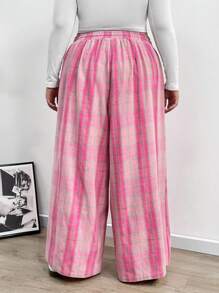 SHEIN CURVE+ Quần ống đứng cạp chun kẻ caro cho nữ, mùa thu/đông, cỡ lớn - Nhiều màu - Xem 2
