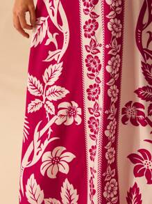 CAJUNI 女式度假热带波西米亚风花朵和椰子树印花细肩带系带休闲海滩夏装 - 彩色 - 查看 4