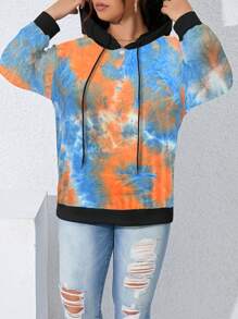 SHEIN LUNE Sudadera con capucha minimalista de manga larga con parches de un solo color, para uso casual diario en talla grande