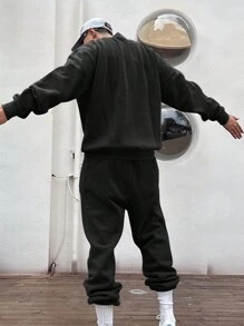Set de 2 piezas Sudadera de cuello redondo de un solo color y pantalón de chándal casual para hombre, otoño