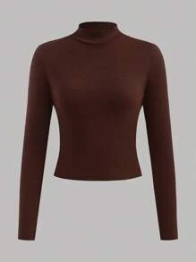 Girlism Set de 4 camisetas de manga larga con cuello alto, estilo corto, de punto, casuales y versátiles en colores blanco, albaricoque, marrón y negro para adolescentes, compra 1 y lleva 3 gratis - Multicolor - Ver 8