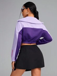 Innovista Women Cropped Loose Fit Zip Up Colorblock Sports Jacket, Windproof Jacket, Autumn Matching Outfits Workout Gym & Daily Casual Workout Jacket,Camping Running Outdoor,Going Out Tops ,Back To School,Zip Up Jacket,Cropped Sweatshirt,Workout Women Tops,Fall Woman Outfits,Purple Jacket,Cold Weather Clothes