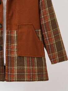 SHEIN Tween Boys' Solid & Plaid Splice Long Sleeve Woolen Coat